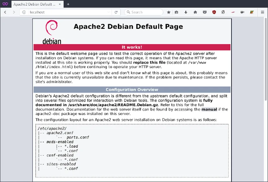 Web browser show localhost with Apache default page