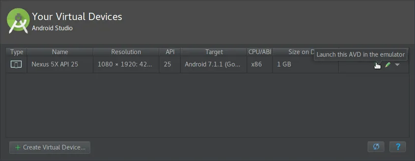 Android Virtual Device Manager