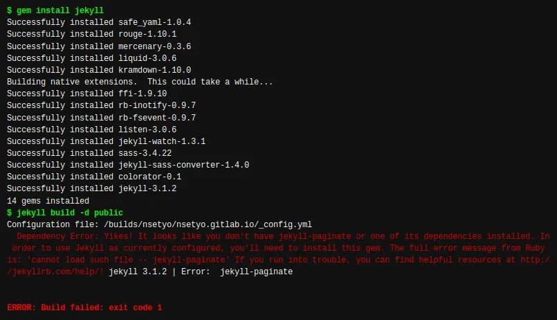 Image showing jekyll build error
